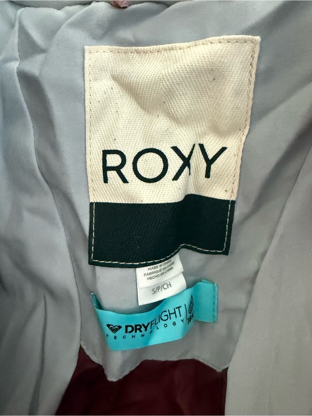 Roxy Pink Tie-Dye Ski Jacket with Gray Hood Lining - Picture 3 of 3
